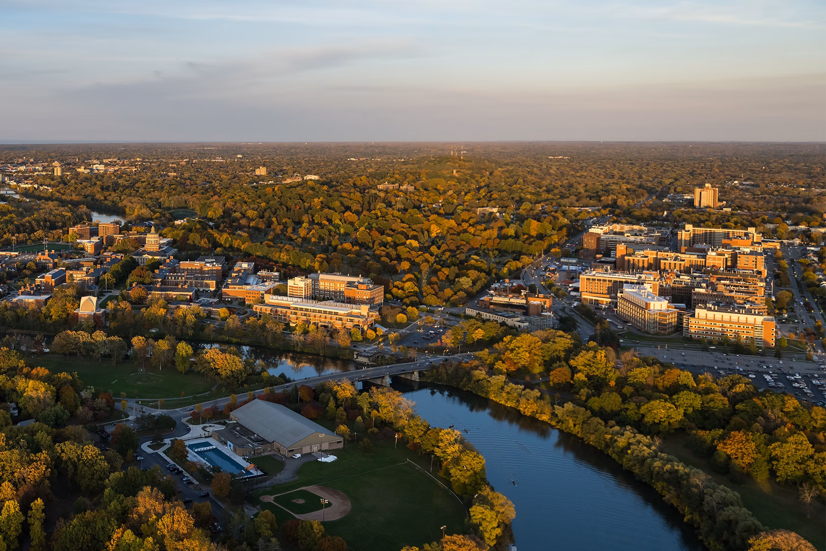 Aerial view of River Campus and the Medical Center.